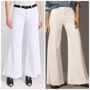MOTHER Wide Leg Flare Jeans in White/Cream